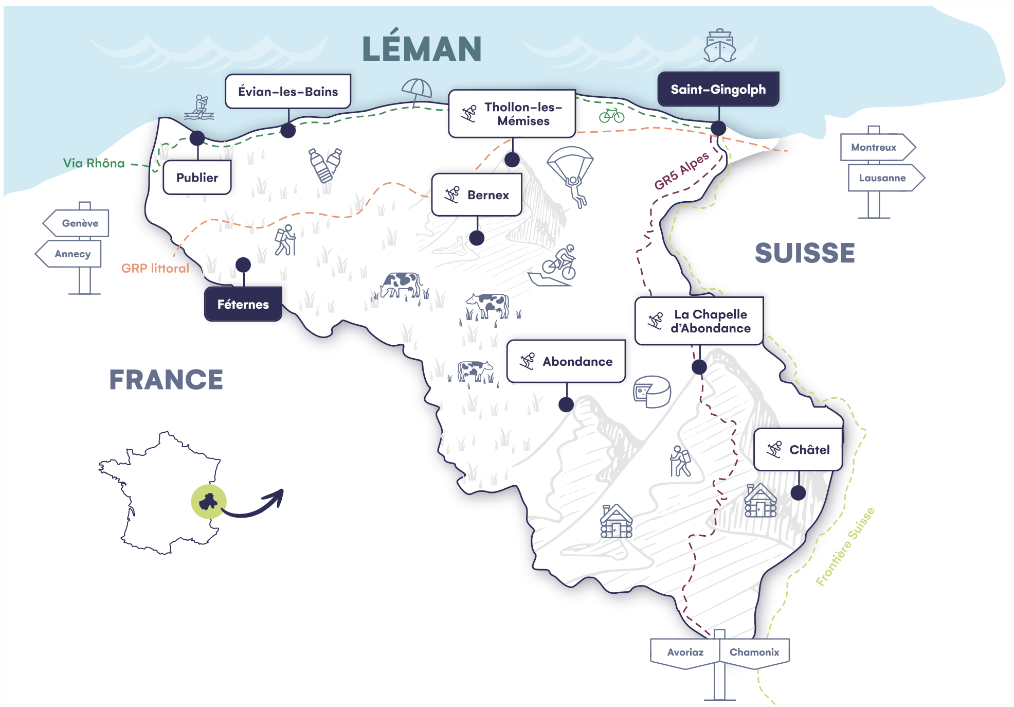 Carte touristique de la région du Léman